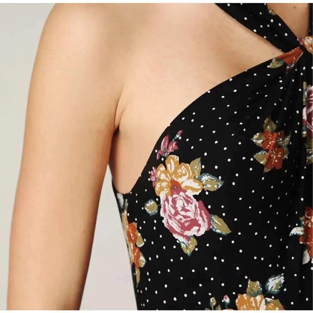 Free People Women's Maxi Dress Size SP Floral Print Sleeveless Cross Straps Boho